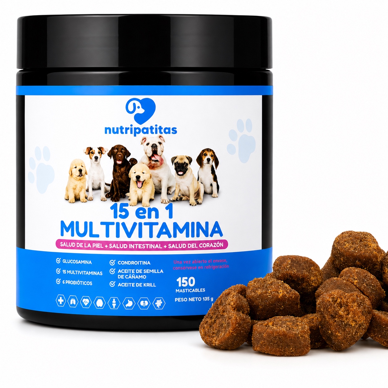 Frasco de Nutripatitas 15 en 1 con masticables
